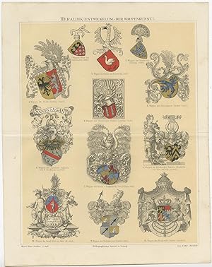 Antique Print of various Coat of Arms by Meyer (c.1897)