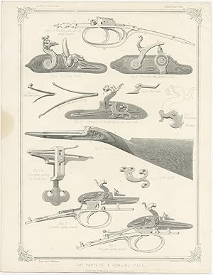 Antique Print of elements of a Shotgun by Rapkin (c.1855)
