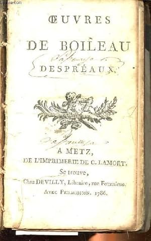 Bild des Verkufers fr Oeuvres de Boileau zum Verkauf von Le-Livre