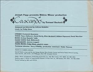 Image du vendeur pour Joseph Papp Presents Mabou Mines' Production of Cascando by Samuel Beckett mis en vente par Specific Object / David Platzker