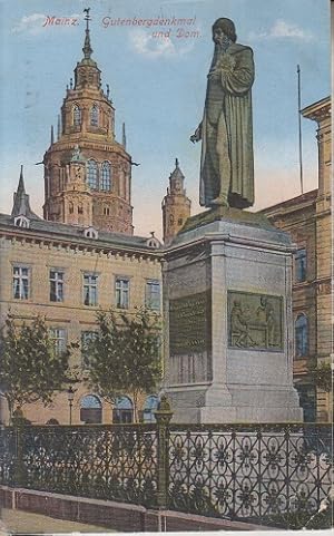 Mainz. Gutenbergdenkmal und Dom. Ansichtskarte, AK. 20.Jh.