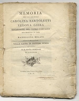 Memoria per la Signora Carolina Bartoletti vedova Giera, Sacerdote Sig. Luigi Cartacci suo maestr...