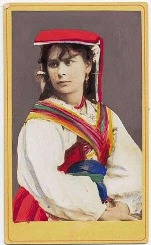 CDV Rome Woman in traditional costume Ciociara Colored albumen photo 1870c S1411