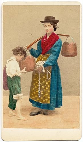 CDV Venice Water carrier and boy Costume Colored albumen photo Ponti 1870c S1415