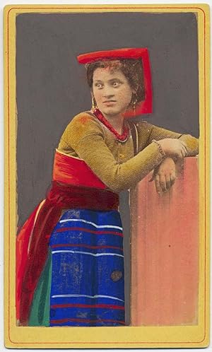 CDV Rome Woman in traditional costume Ciociara Colored albumen photo 1870c S1412