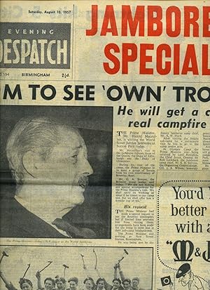 Seller image for Historic The Evening Despatch Tabloid Newspaper | Saturday, August 10, 1957 | Lead Story to the Front Cover Headline: Jamboree Special: PM TO see Own Troop - He will get a cup of real campfire tea for sale by Little Stour Books PBFA Member