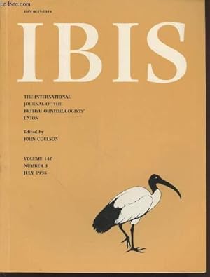 Bild des Verkufers fr IBIS Volume 140 Number 3 July 1998. The International Journal of The Britsh Ornithologists Union. Sommaire : The hummingbird community of a lowland Amazonian rainforest - etc. zum Verkauf von Le-Livre