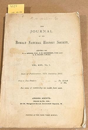 Imagen del vendedor de The Journal of the Bombay Natural History Society Vol. XXX Nos. 2 (1 issues) a la venta por Carydale Books