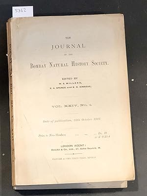 Seller image for The Journal of the Bombay Natural History Society Vol. XXIV Nos. 1- 5 1915 - 1916 (complete vol.) for sale by Carydale Books