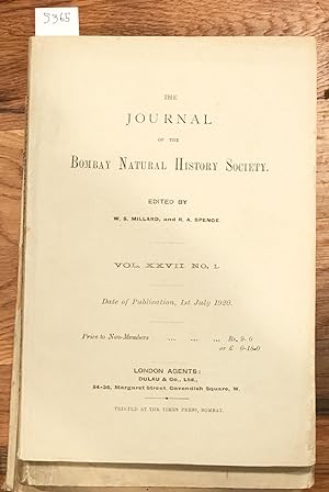 Seller image for The Journal of the Bombay Natural History Society Vol. XXVII Nos. 1- 5 1920 - 1921 (complete vol.) for sale by Carydale Books