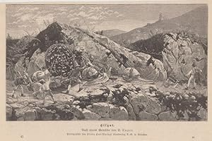 Bild des Verkufers fr Orig. Holzstich: Eilgut. Nach einem Gemlde von E. Unger. Photographie von Franz Hanfstaengl Kunstverlag in Mnchen. zum Verkauf von Allguer Online Antiquariat