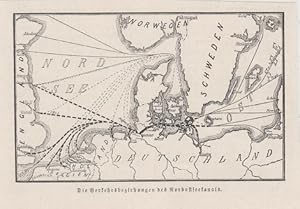 Orig. Holzstich: Die Verkehrsbeziehungen des Nordostseekanals. Karte,