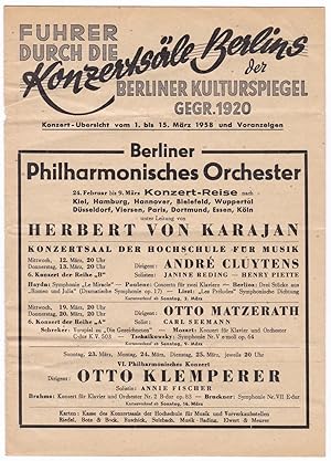 Berlin. Führer durch die Konzertsäle Berlins. Berliner Kulturspiegel 1958. U.a. Karajan