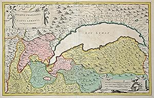 Kupferstich- Karte, n. Th. Borgonio v. Joannes de Broen b. J. Blaeu, "Ducatus Chablasius et Lacus...