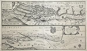 Kupferstich- Karte, 2 Darstellungen auf 1 Bl. n. Chr. Moller b. Jodocus Hondius Jr., "Celeberrimi...