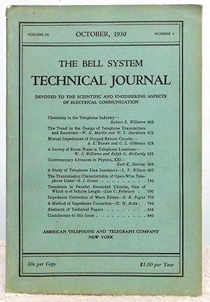 Imagen del vendedor de The Bell System Technical Journal Volume IX October 1930 Number 4 a la venta por Argyl Houser, Bookseller