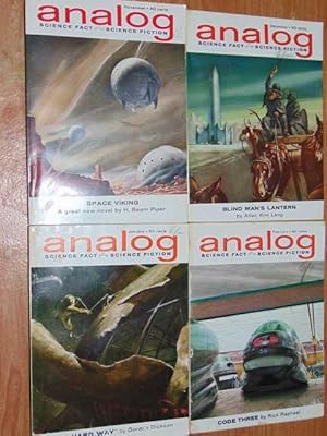 Image du vendeur pour Analog November 1962, December 1962, January 1963, February 1963. 4 Volumes. Space Viking (4 parts of 4, 1 in each volume). The Servant Problem. Anchorite. Untechnological Employment. Solomon's Orbit. Blind Man's Lantern. And Devious The Line Of Duty. Subversive. The Hard Way. The Common Man. Philosopher's Stone. Code Three. Hilifter. Something Will Turn Up. The Topper. With No Strings Attached mis en vente par Serendipitous Ink