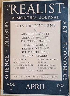 Seller image for THE REALIST. A Monthly Journal (t.p. has A Journal of Scientific Humanism) Vol.I, No.I April 1929 for sale by Douglas Books
