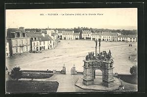 Carte postale Pleyben, Le Calvaire et la Grande Place