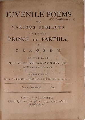 Bild des Verkufers fr Juvenile Poems on Various Subjects. With the Prince of Parthia, a. zum Verkauf von Joseph J. Felcone Inc., ABAA