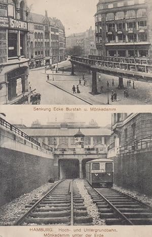 Senkung Ecke Burstah u. Mönkedamm. Hamburg Hoch- und Untergrundbahn. Mönkedamm unter der Erde. An...