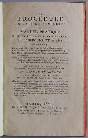 La procedure en matière d'enquetes ou Manuel Pratique sur les titres xxii et xxiii de l'ordonnanc...