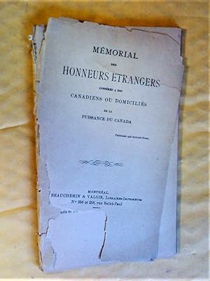Seller image for Mmorial des honneurs trangers confrs  des Canadians ou domicilis de la puissance du Canada for sale by Claudine Bouvier