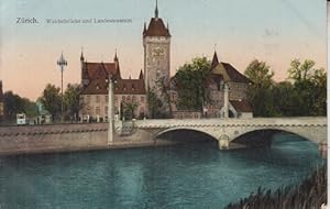 Zürich. Walchebrücke und Landesmuseum. Ansichtskarte. AK. 20.Jh.