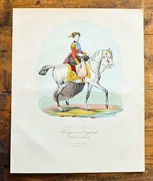 Koloriertes Lithographie-Porträt von Kneisel. Victoria I. Königin von England, Truppen musternd.