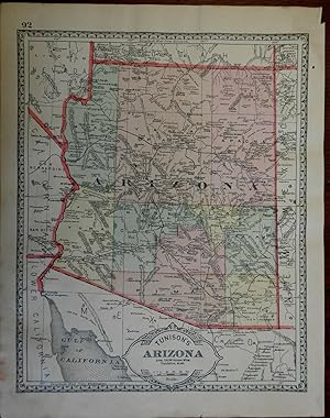 Arizona State Map American Southwest Phoenix Prescott 1892 Tunison map