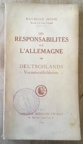 Imagen del vendedor de Les responsabilits de l'Allemagne, Deutschlands Verantwortlichkeiten a la venta por Librairie des Possibles