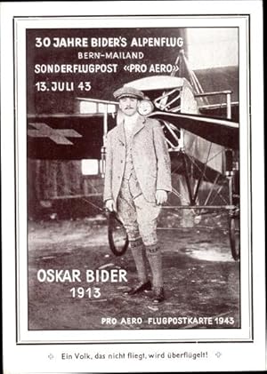 Ansichtskarte / Postkarte Schweizer Pilot Oskar Bider, Alpenflug, Pyrenäenflug 1913