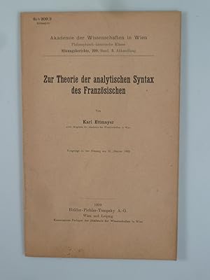 Image du vendeur pour Zur Theorie der analytischen Syntax des Franzsischen. mis en vente par Antiquariat Dorner