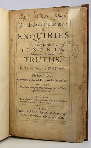 Bild des Verkufers fr Pseudodoxia Epidemica:; Or, Enquiries Into Very many Received Tenents, And commonly Presumed Truths . . . Together With some Marginall Observations, and a Table Alphabeticall at the end zum Verkauf von Locus Solus Rare Books (ABAA, ILAB)