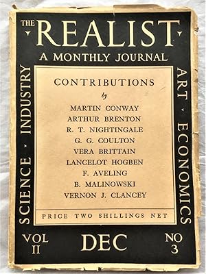 Imagen del vendedor de THE REALIST: A Monthly Journal (t.p. has A Journal of Scientific Humanism), Vol.II No.3 December 1929 a la venta por Douglas Books