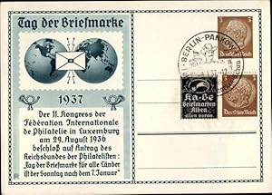 Ganzsache Ansichtskarte / Postkarte Tag der Briefmarke 1937, 11. Kongress der Fédération Int. de ...