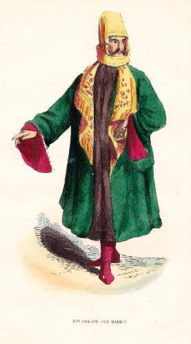 Ein Osmane von Mardin. Kolorierter Holzstich, eiweißgehöht.