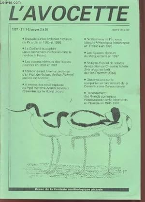 Bild des Verkufers fr L'Avocette 1997 - 21 (1-2). Sommaire : Enqute sur les limicoles nicheurs de Picardie : synthse des rsutlats des prospections conduites au cours des saisons de reproduction 1995 et 1996 par Thierry Rigaux - etc. zum Verkauf von Le-Livre