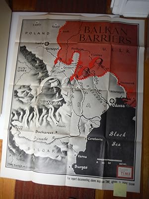 Time Magazine Enlarged WW II Poster Map BALKAN BARRIERS (1944)