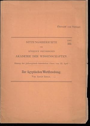 Zur ägyptischen Wortforschung. (Sitzungsberichte der Königl. Preuss. Akademie der Wissenschaften,...