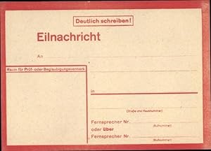 Bild des Verkufers fr Ansichtskarte / Postkarte Eilnachricht, Telegramm, Adresse, Lebenszeichen zum Verkauf von akpool GmbH