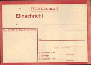 Bild des Verkufers fr Ansichtskarte / Postkarte Eilnachricht, Telegramm, Adresse, Lebenszeichen zum Verkauf von akpool GmbH