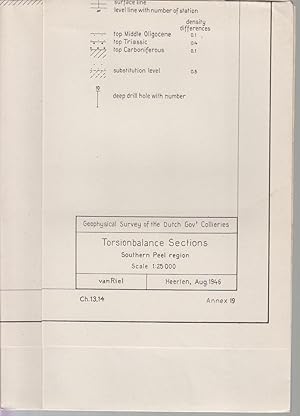 Seller image for Une carte dpliante. A folding map. Een opvouwbare kaart. Geophysical survey of the dutch gov.t collieries. TORSIONBALANCE SECTIONS, SOUTHERN PEEL REGION. (van RIEL) - Heerlen, Aug 1946. Ch.13,14 - Annex 19. for sale by CANO