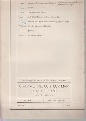 Seller image for Une carte dpliante. A folding map. Een opvouwbare kaart. Geophysical survey of the dutch gov.t collieries. GRAVIMETRIC CONTOUR MAP SE . NETHERLAND. (van RIEL) - Heerlen, Jan. 1947. Ch.8 - Annex 5. for sale by CANO