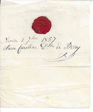 Bild des Verkufers fr [ Marie Carolina Duchesse de Berry ] Autograph Signature "Marie Caroline Dsse de Berry" with date. zum Verkauf von Richard M. Ford Ltd