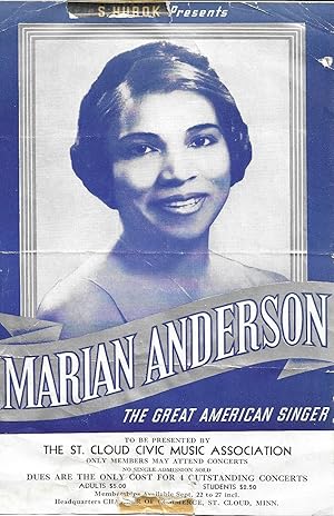 Image du vendeur pour Marian Anderson, Handbill/Poster mis en vente par The Ridge Books