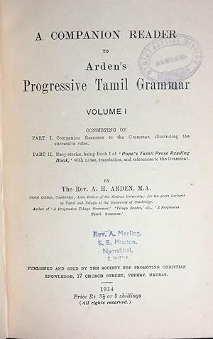 Image du vendeur pour A companion Telugu reader to Arden's Progressive Telugu grammar mis en vente par GuthrieBooks