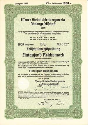 Teilschuldverschreibung über Eintausend Reichsmark.