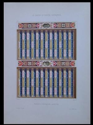 FRENCH LOUIS XIII STYLE, BEAM CEILING - 1900 - COLOR LITHOGRAPH, PLAFOND A POUTRELLES STYLE LOUIS...