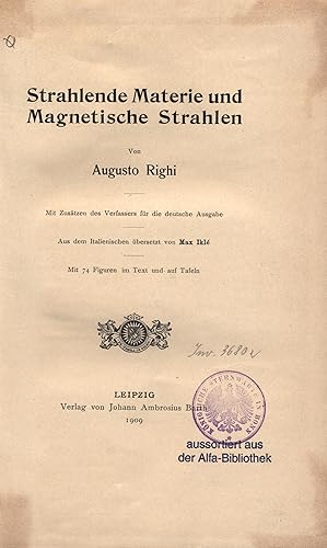 Bild des Verkufers fr Strahlende Materie und Magnetische Strahlen zum Verkauf von Berchmans